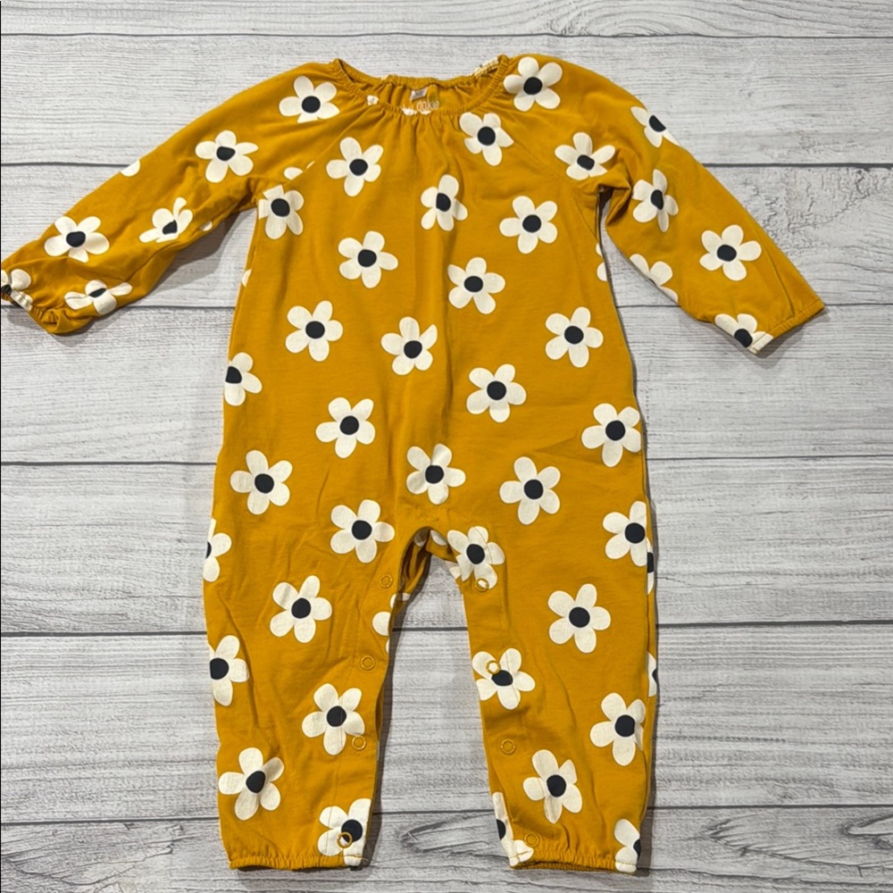 Okie Dokie Baby Girls Mustard Floral Jumpsuit